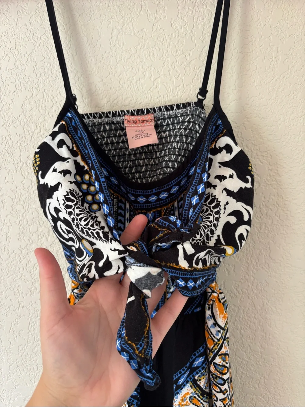 Flying Tomato blue, black, and white baroque-style print jumpsuit romper size S - Picture 4 of 9